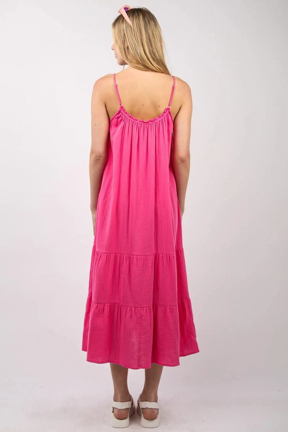 Very J Ruffled A-Line Midi Cami Dress for Summer Elegance - Love Salve